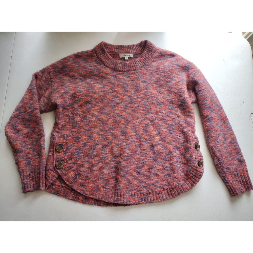 Madewell Marled Knit Side Button Pullover Sweater Multicolor Wool Blend Small